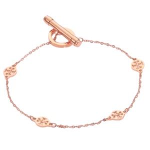 TORY BURCH • Rose Gold Toggle Logo Station Bracelet